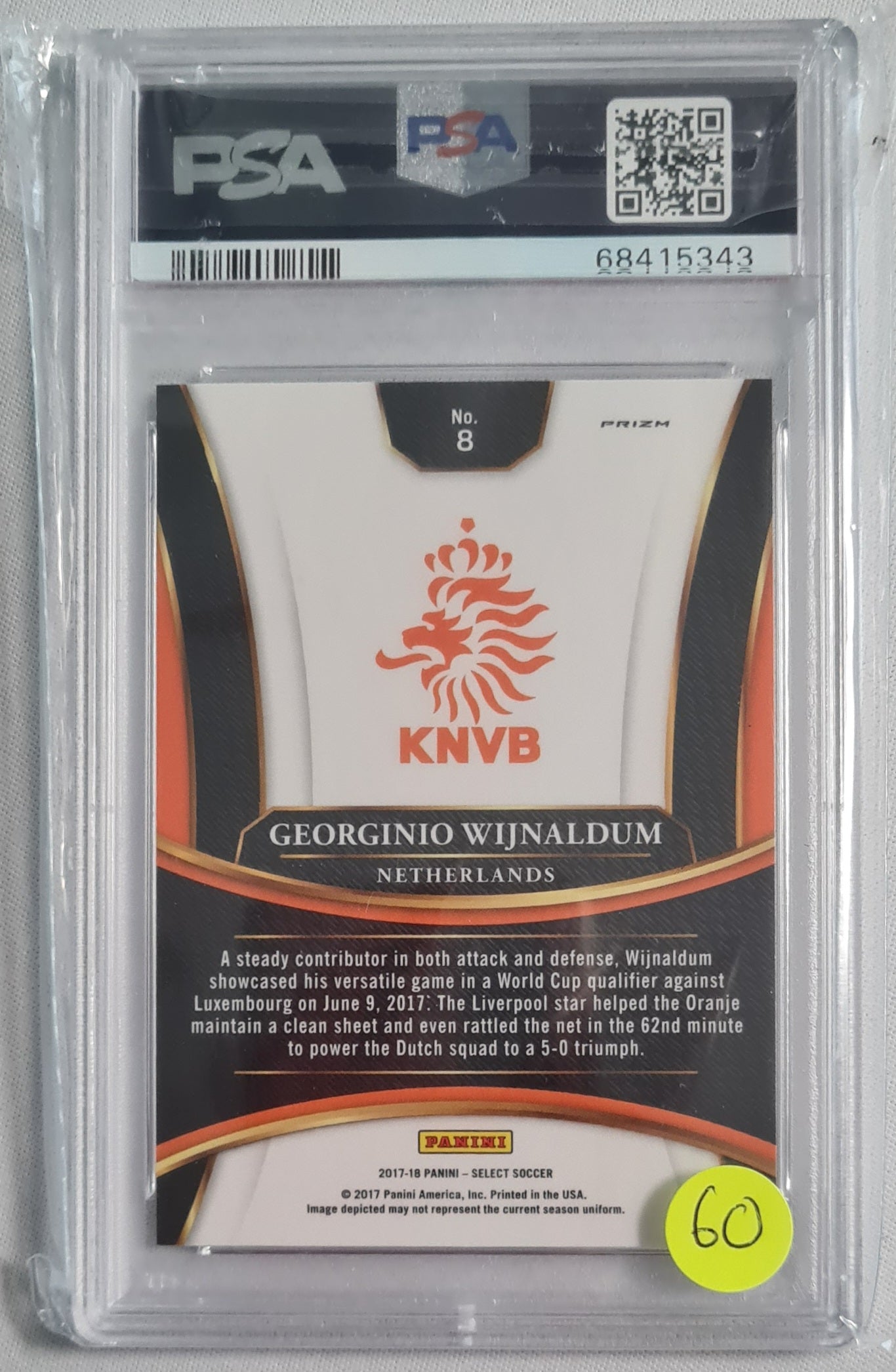 Georginio Wijnaldum - 2017 Panini Select Checkerboard PSA 9 #8 - KNVB
