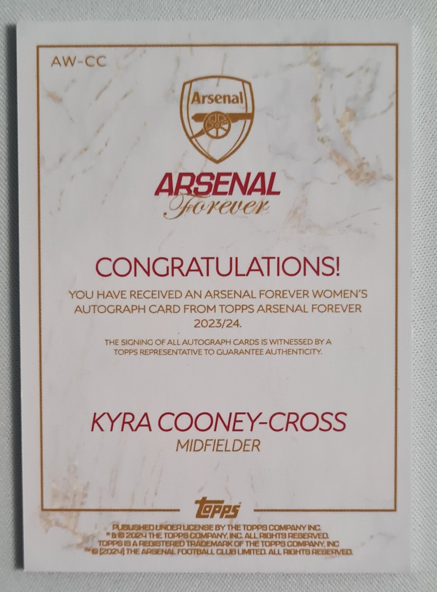 Kyra Cooney-Cross - 2023/24 Topps Arsenal Forever (RC) /99 Autograph