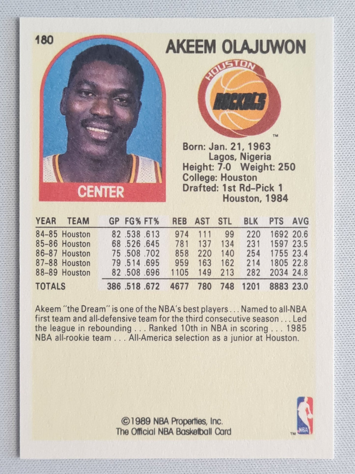 Akeem Olajuwon - 1989 NBA Hoops Basketball Houston Rockets #180 - Center