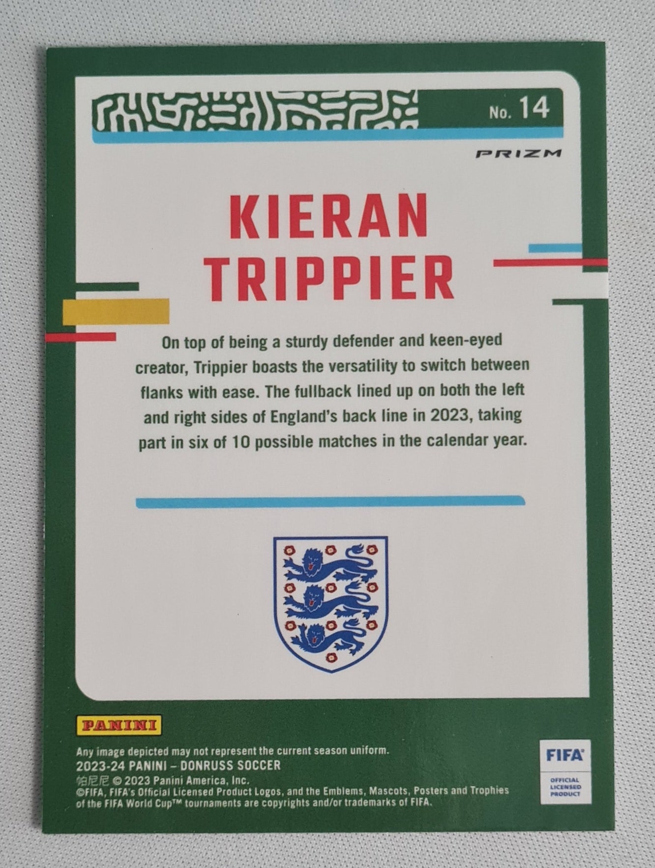 Kieran Trippier - 2023/24 Panini Donruss Soccer #14 England Velocity Prizm