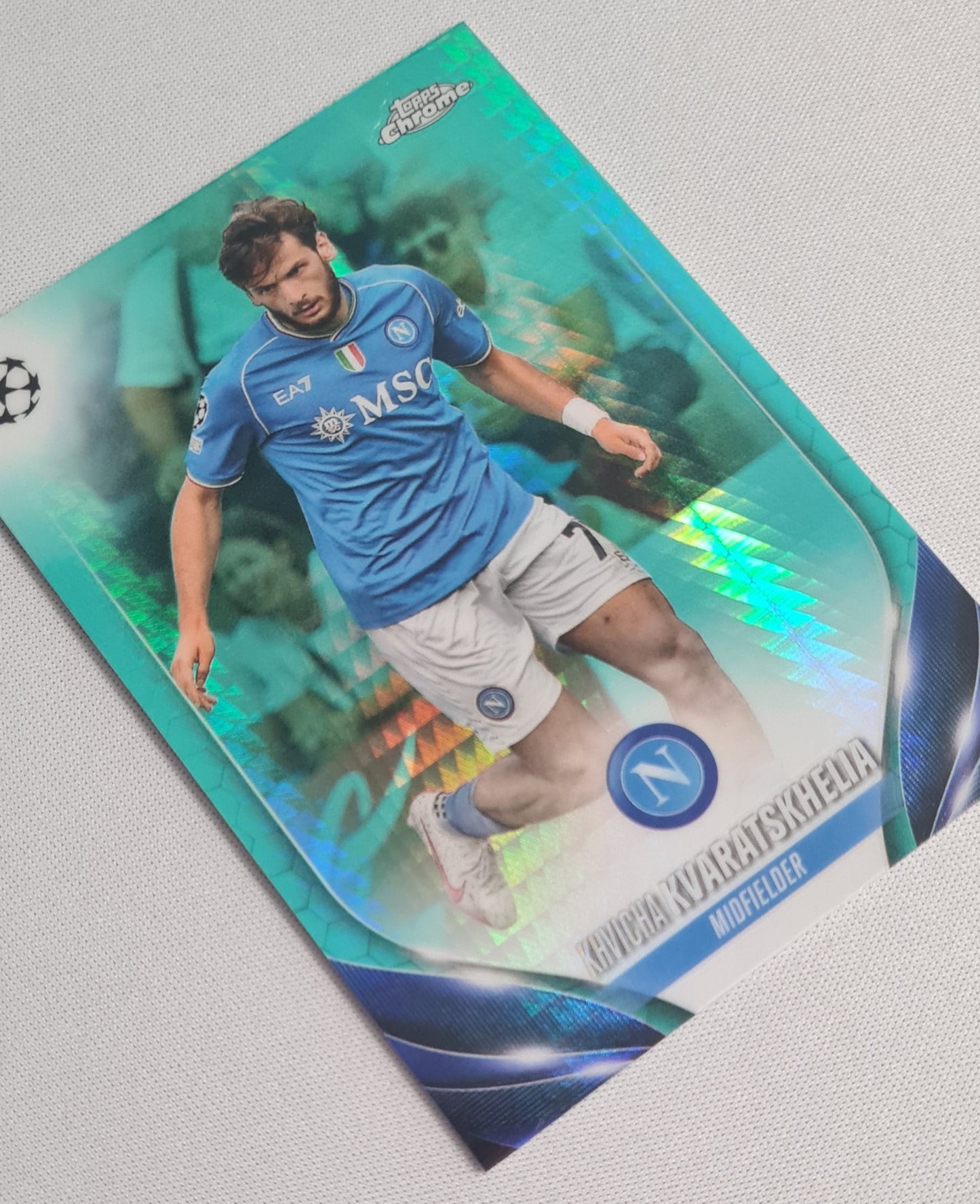 Khvicha Kvaratskhelia - 2024 Topps Chrome SSC Napoli #199 Aqua Prizm Refractor