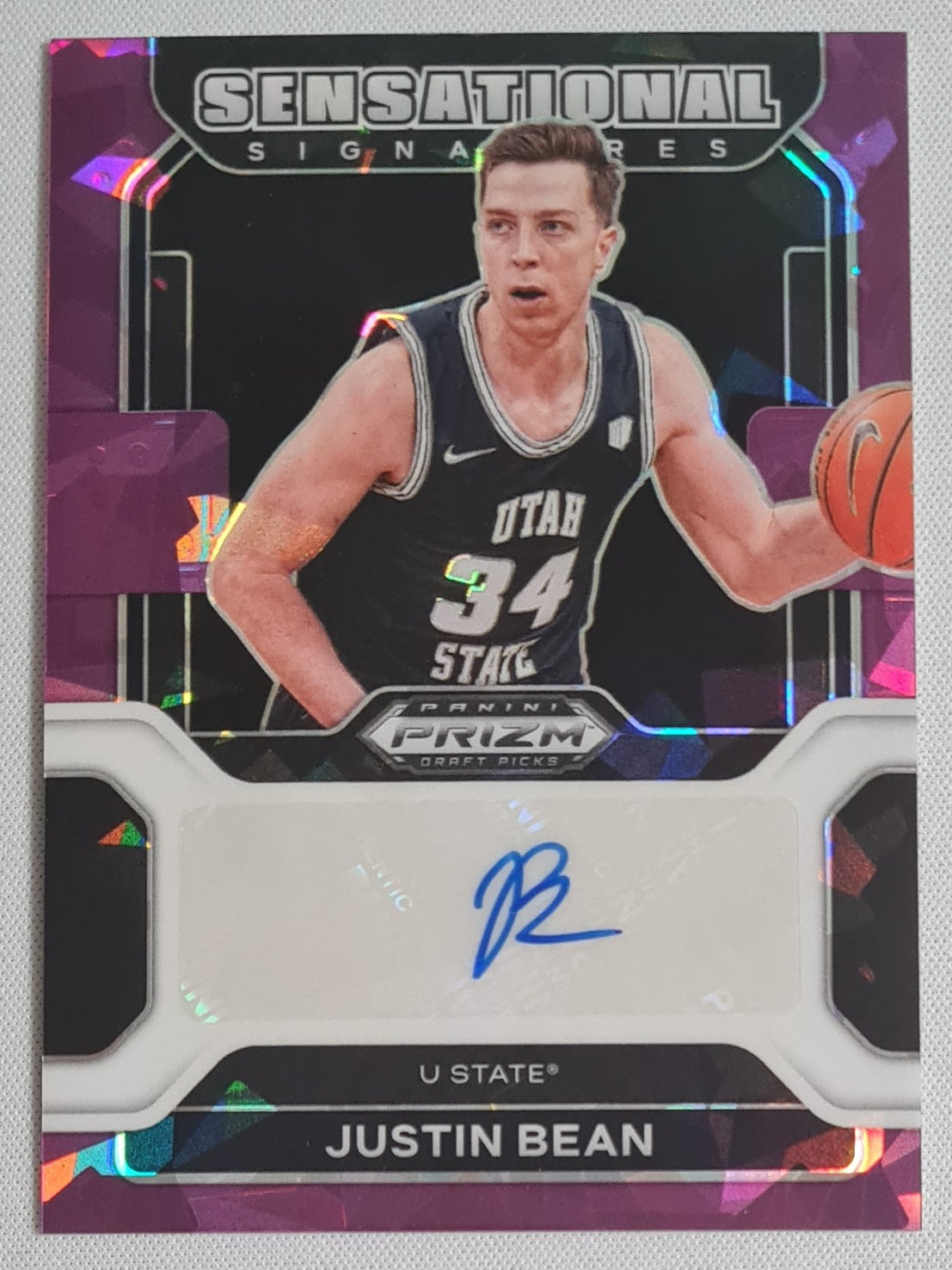 Justin Bean - 2022 Panini Prizm Draft Picks /99 #SS-JBE Sensational Signatures U STATE  - Purple Ice