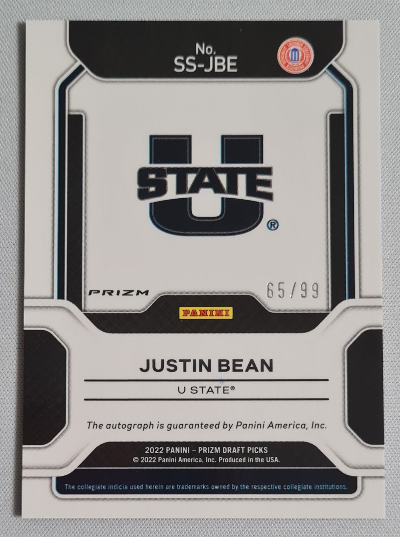 Justin Bean - 2022 Panini Prizm Draft Picks /99 #SS-JBE Sensational Signatures U STATE  - Purple Ice