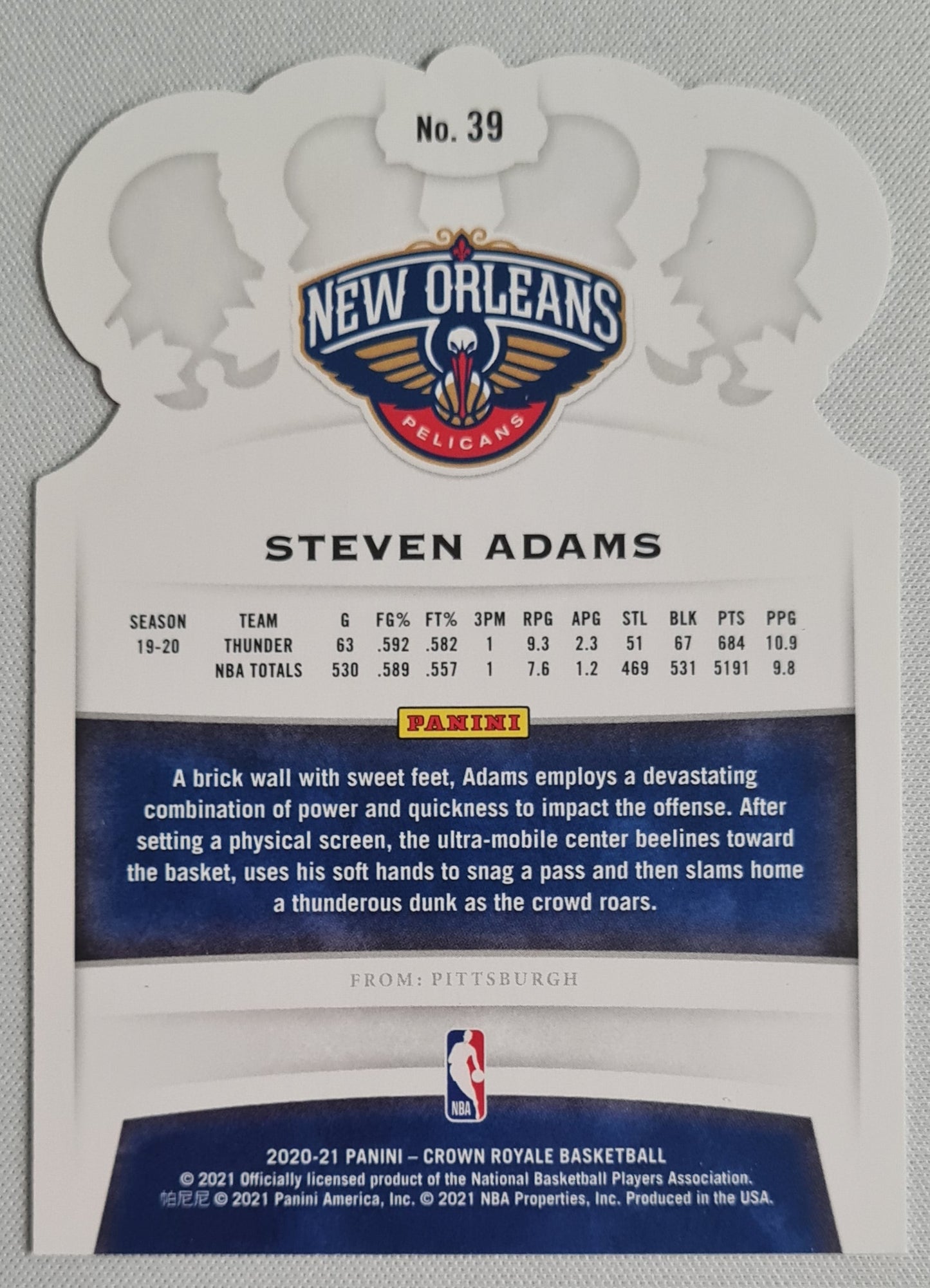 Steven Adams - 2020 Panini Crown Royal Baketball NBA New Orleans Pelicans #39