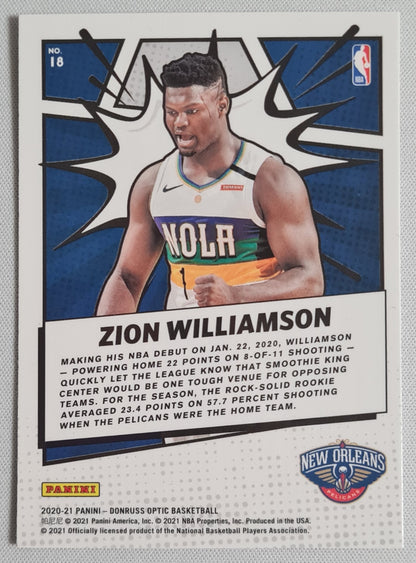 Zion Williamson - 2020/21 Panini Donruss Optic Basketball #18 New orleans Pelicans MY HOUSE !!