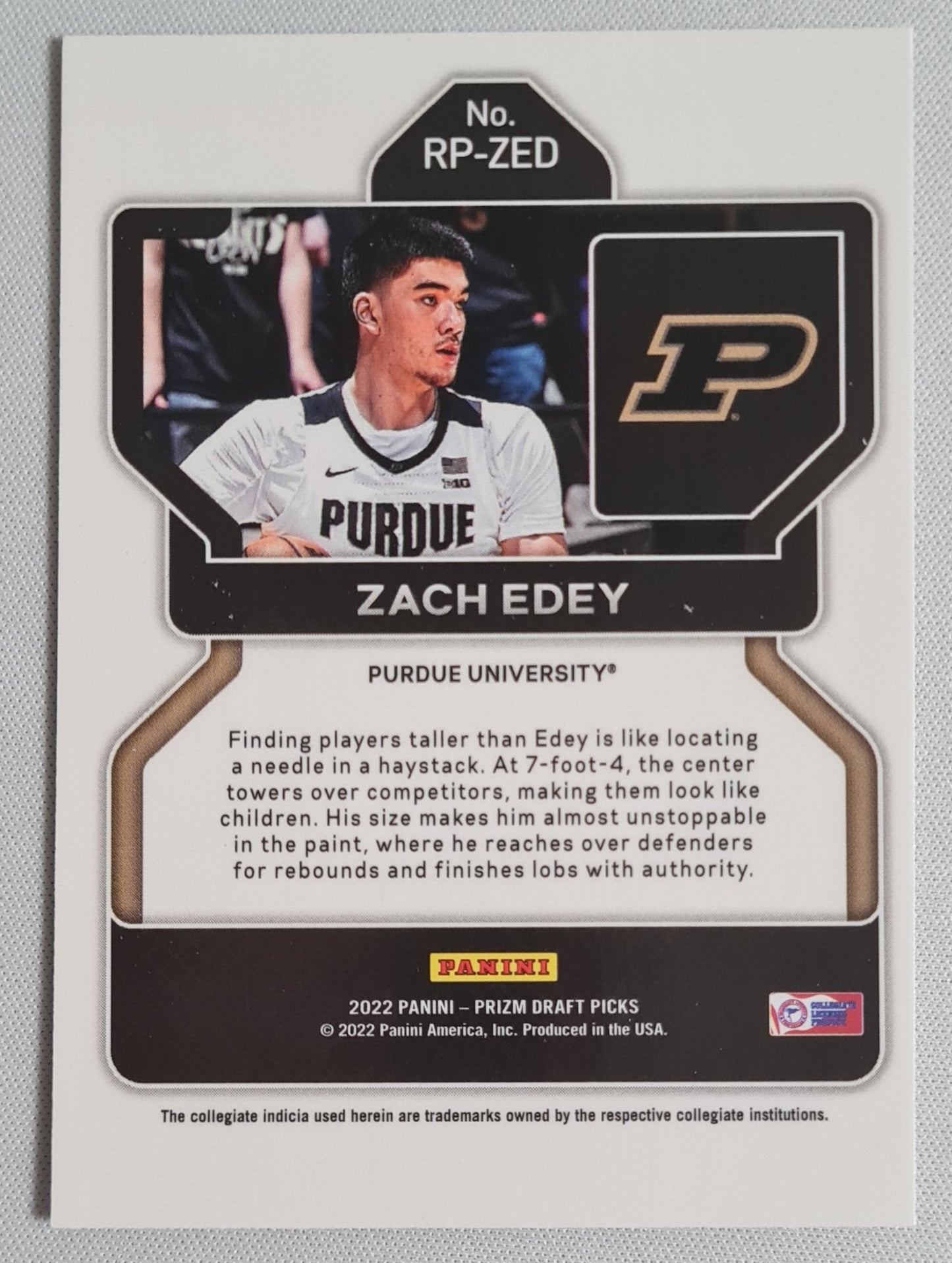 Zach Edey - 2022 Panini Prizm Draft Picks #RP-ZED  Purdue University - RATED PROSPECT