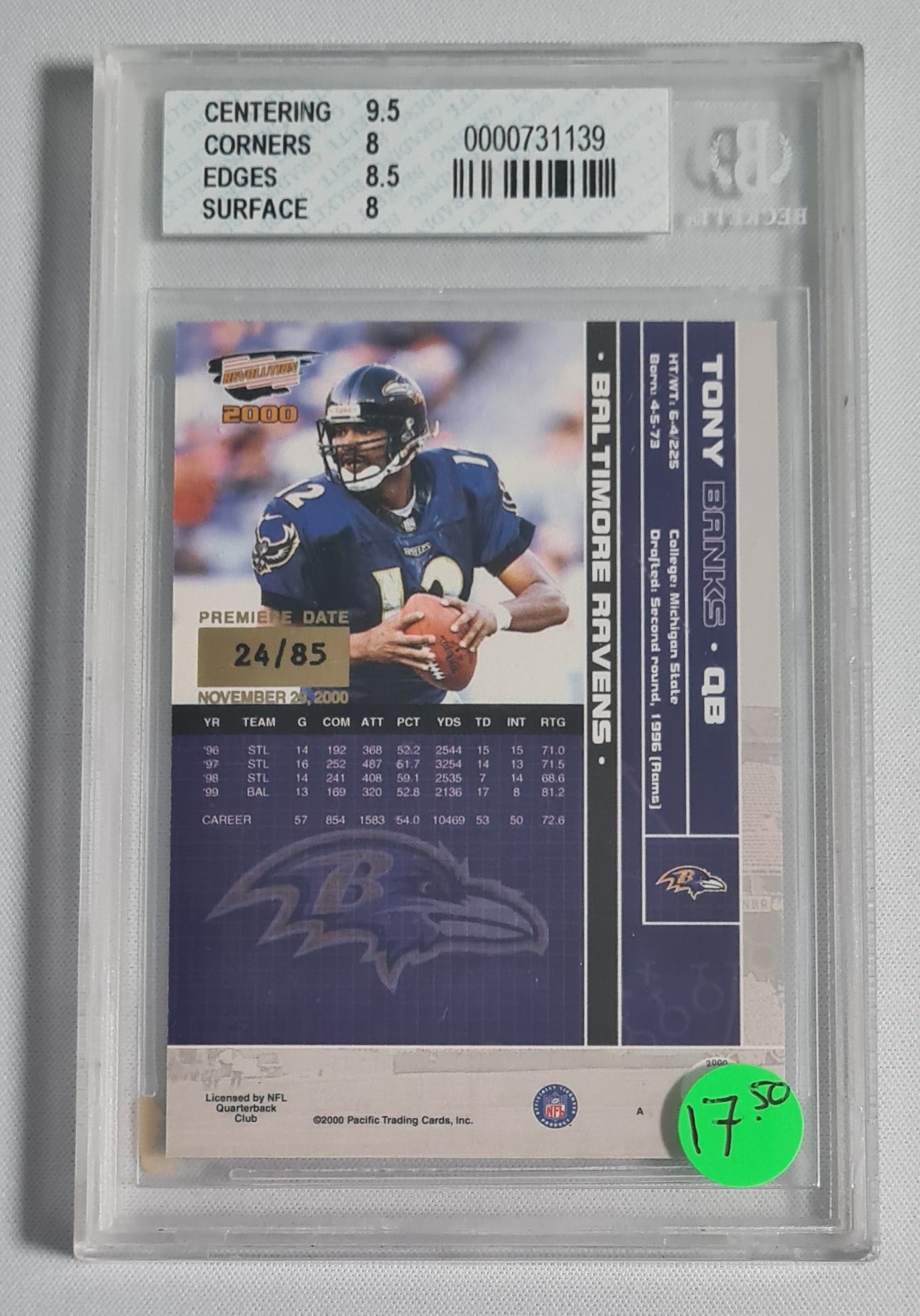 Tony Banks - 2000 Revolution Premiere Date #8 Baltimore Ravens - Beckett 8
