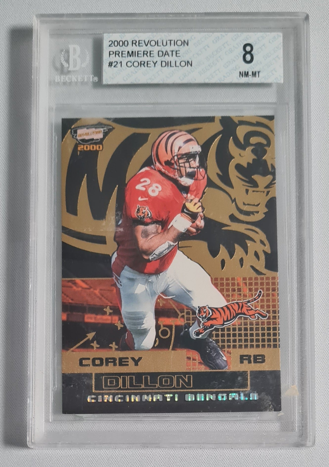 Corey Dillon - 2000 Revolution Premiere Date #21 Beckett 8 Cincinnati Bengals