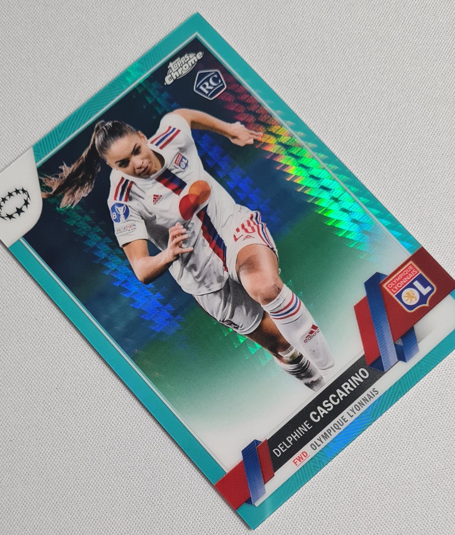Delphine Cascarino - 2023 Topps Chrome #36 (RC) Olympique Lyonnais (CL) Aqua Refractor