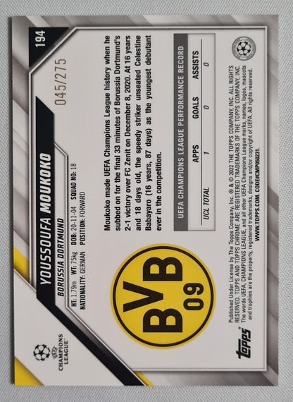 Youssoufa Moukoko - 2022Topps Chrome #194 Sparkle Foil  BVB Champions league /275