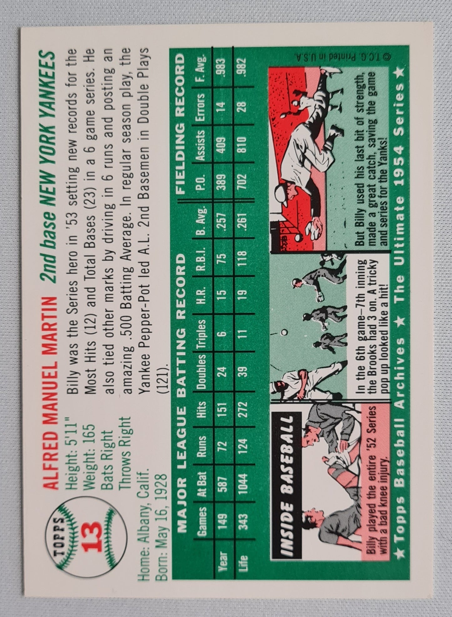 Billy Martin -  1994Topps The Ultimate 1954 Series Baseball #13 Yankees