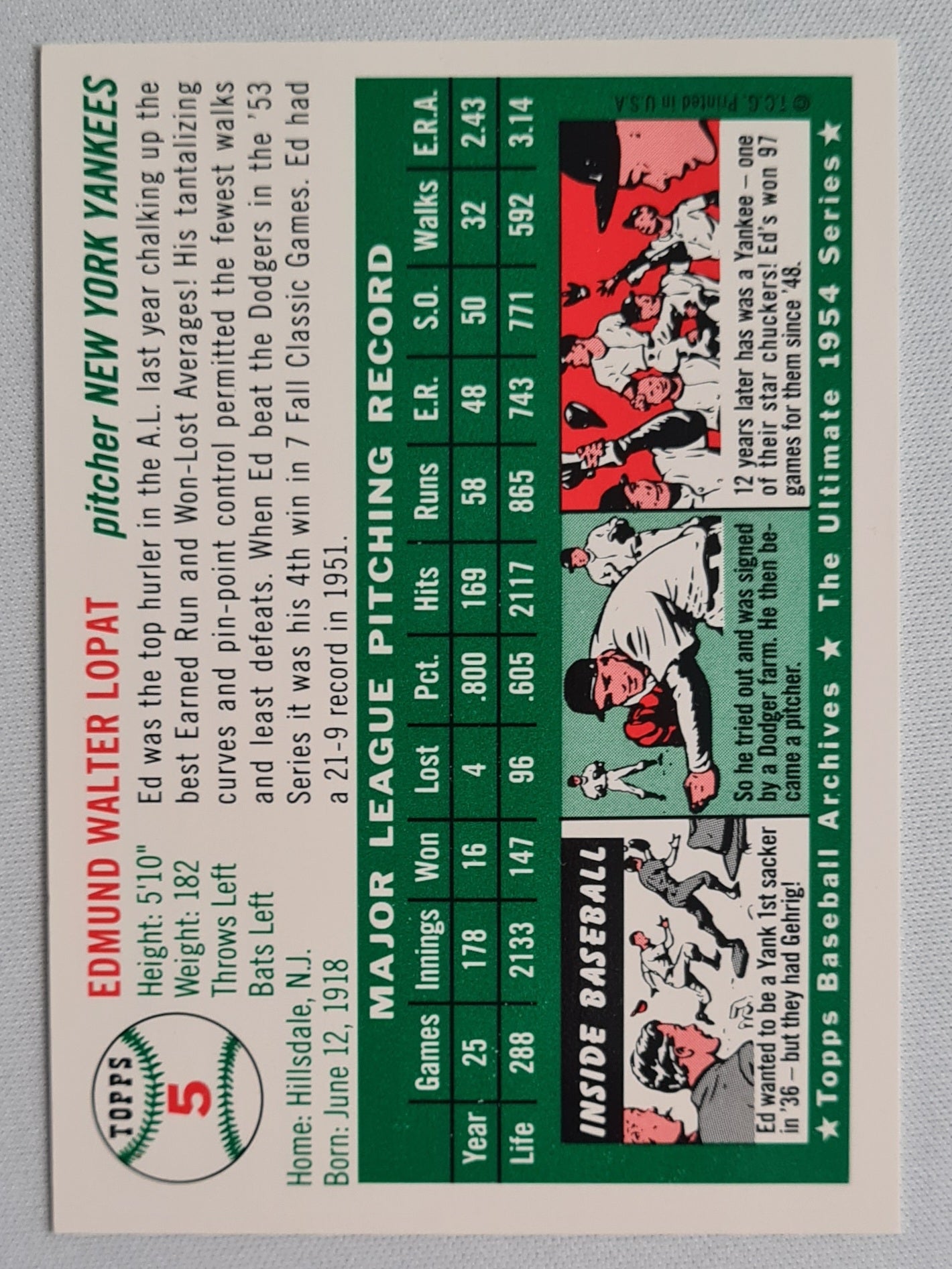 Ed Lopat - 1994 Topps The Ultimate 1954 Series Baseball #5 Yankees