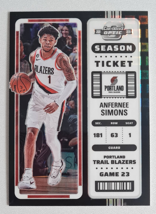 Anfernee Simons - 2022 Panini Contender Optic Basketball #85 Portland Trail Blazers Season Ticket BLACK Pandora