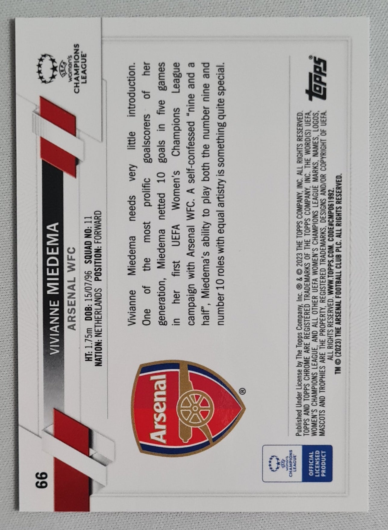 Vivianne Miedema - 2023 Topps Chrome #66 Arsenal WFC (CL)