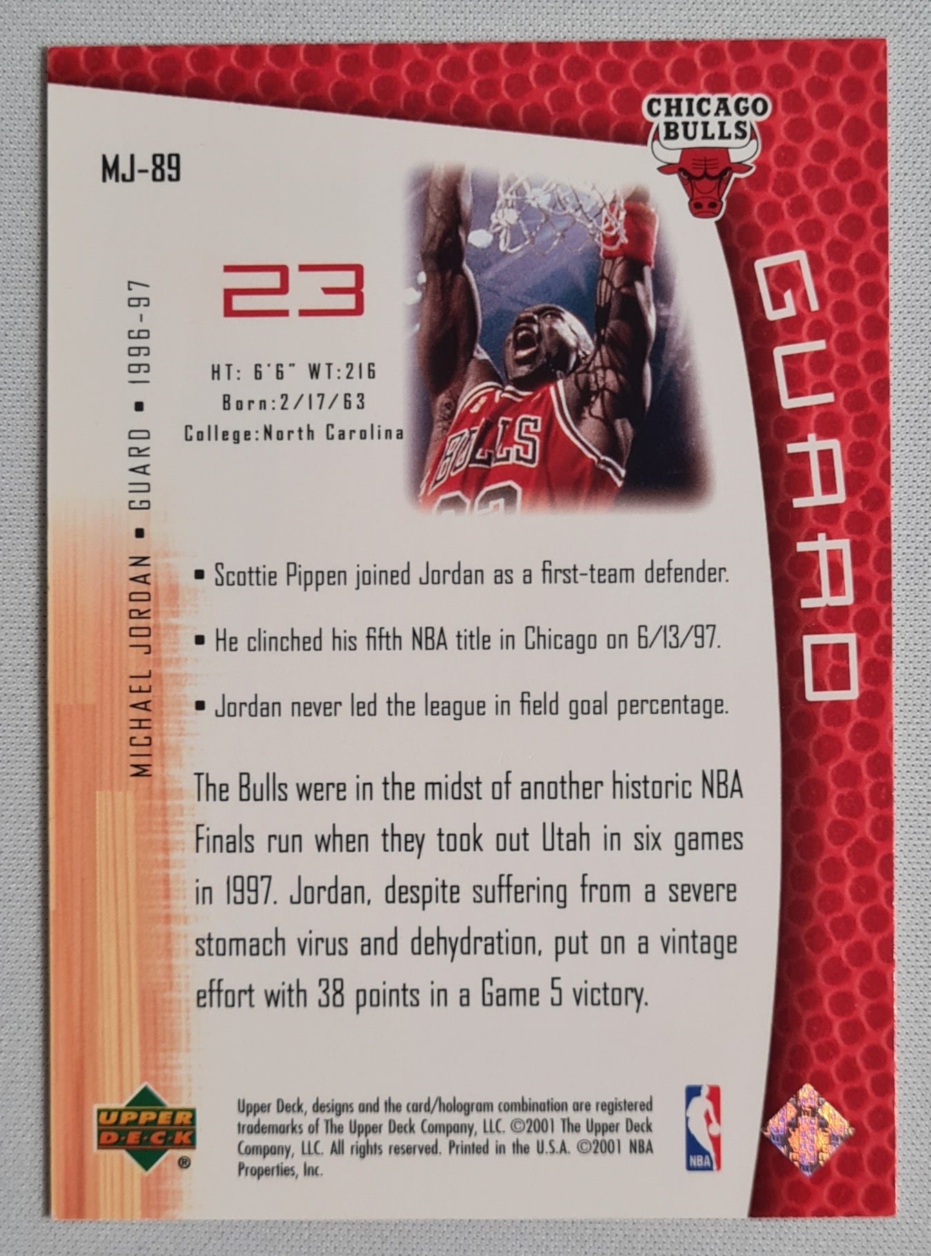 Michael Jordan - 2001 Upper Deck Chicago Bulls #MJ-89