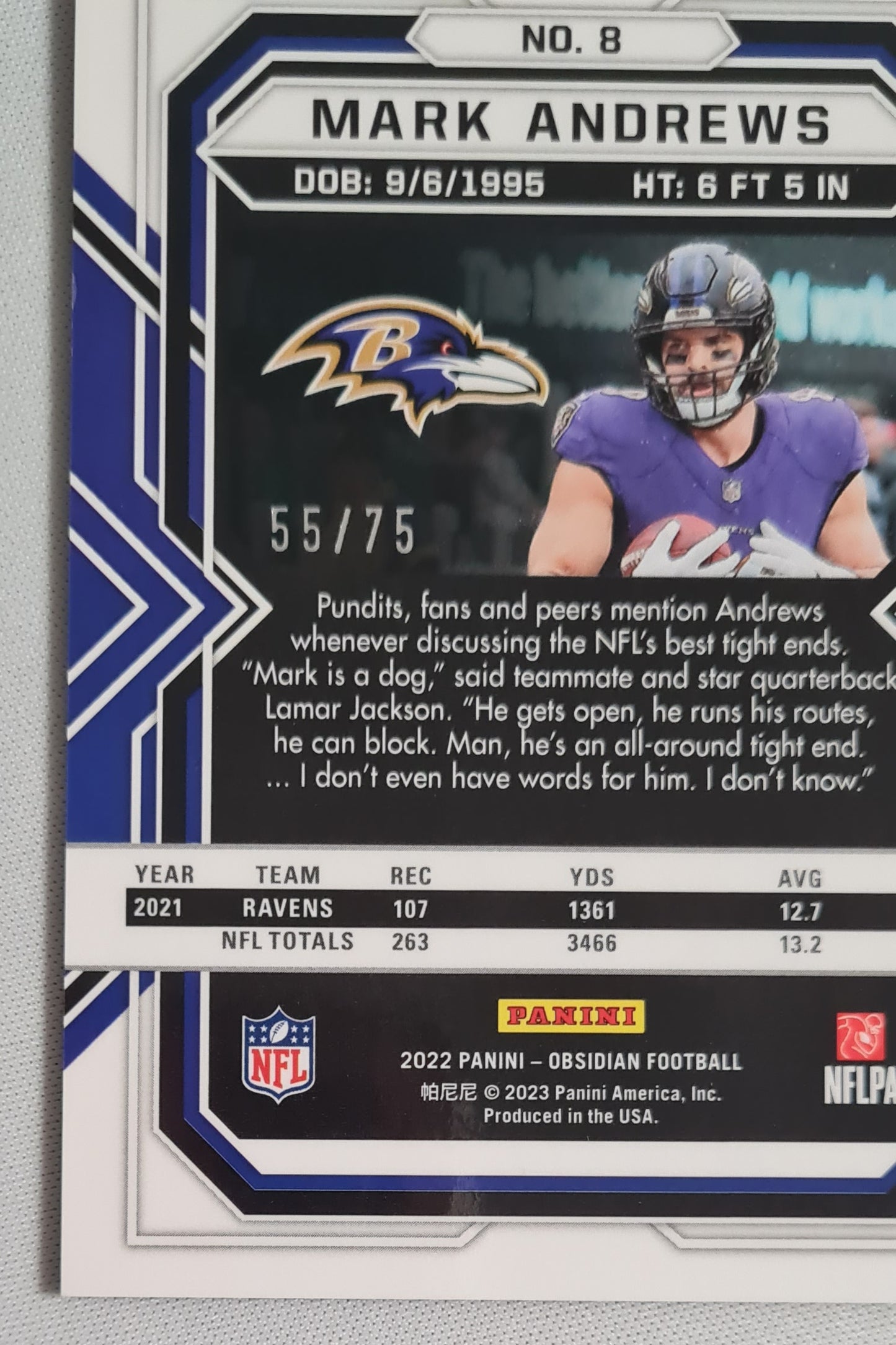 Mark Andrews - 2022 Panini Obsidian Football #8 NFL Football /75