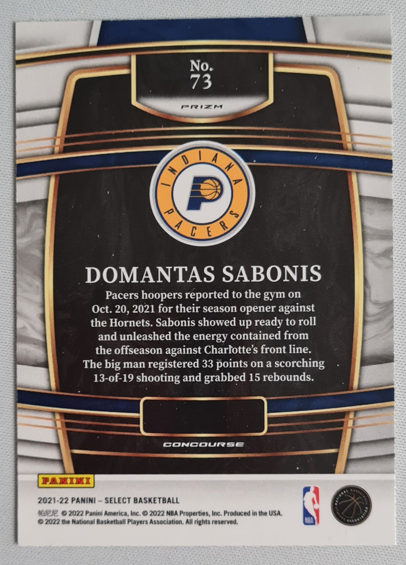 Domantas Sabonis - 2021/22 Panini Select Basketball #73 Green/White/Purple