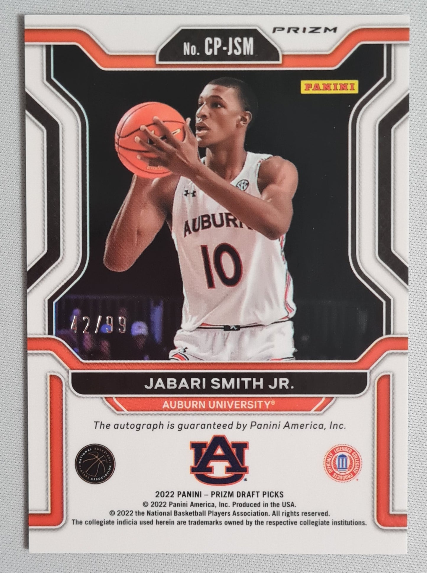 Jabari Smith Jr. - 2022 Panini Draft Picks Basketball #CP-JSM Prizm AU Autograph /99