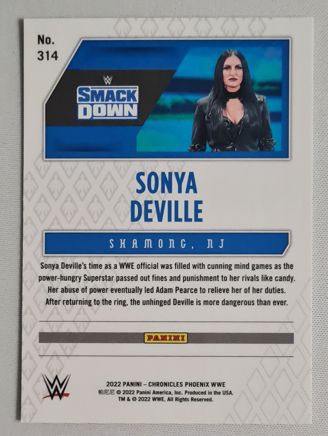 Sonya Deville - 2022 Panini Chronicles Phoenix WWE #314 SMACK DOWN - Wrestling Divas