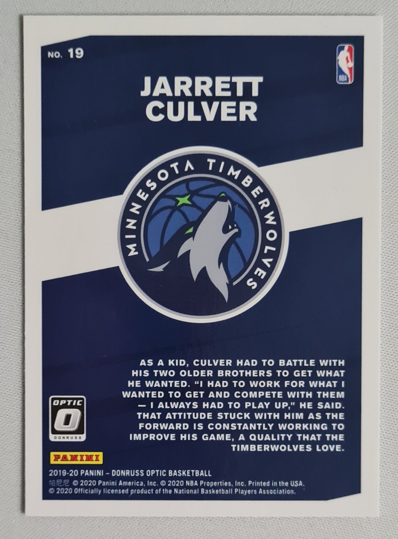 Jarrett Culver - 2019/20 Panini Donruss Optic Basketball #19 Minnesota Timberwolves MY HOUSE!