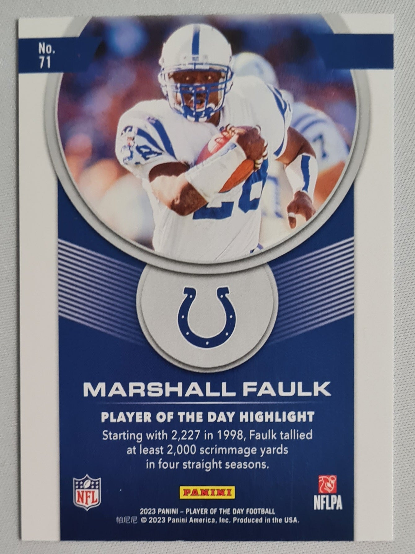 Marshall Faulk - 2023 Panini "Player of the Day Football" Colts #71 NFL /50
