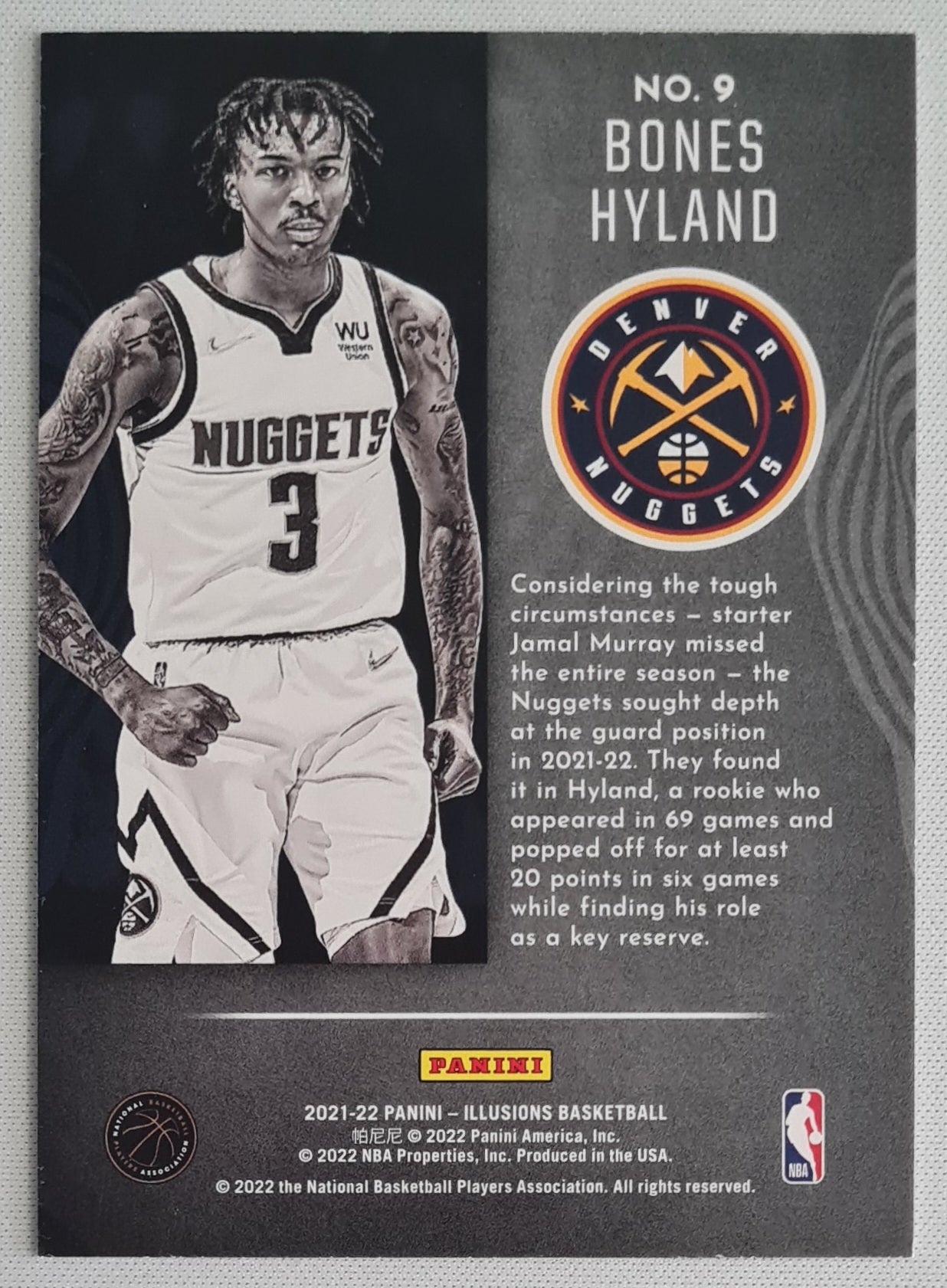 Bones Hyland - 2021/22 Panini Illusions Basketball #9 "Tough" NBA Denver Nuggets Case Hit