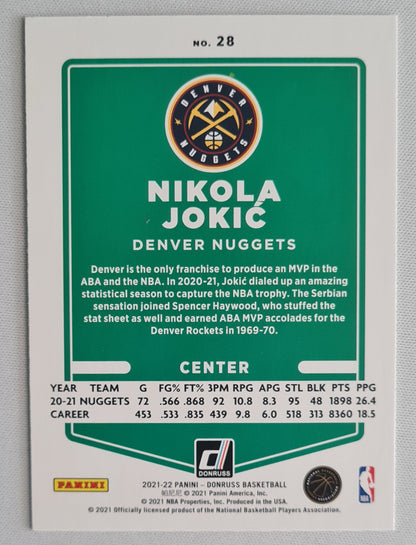 Nikola Jokic - 2021/22 Panini Donruss Basketball #28 NBA Denver Nuggets Holo Orange Laser