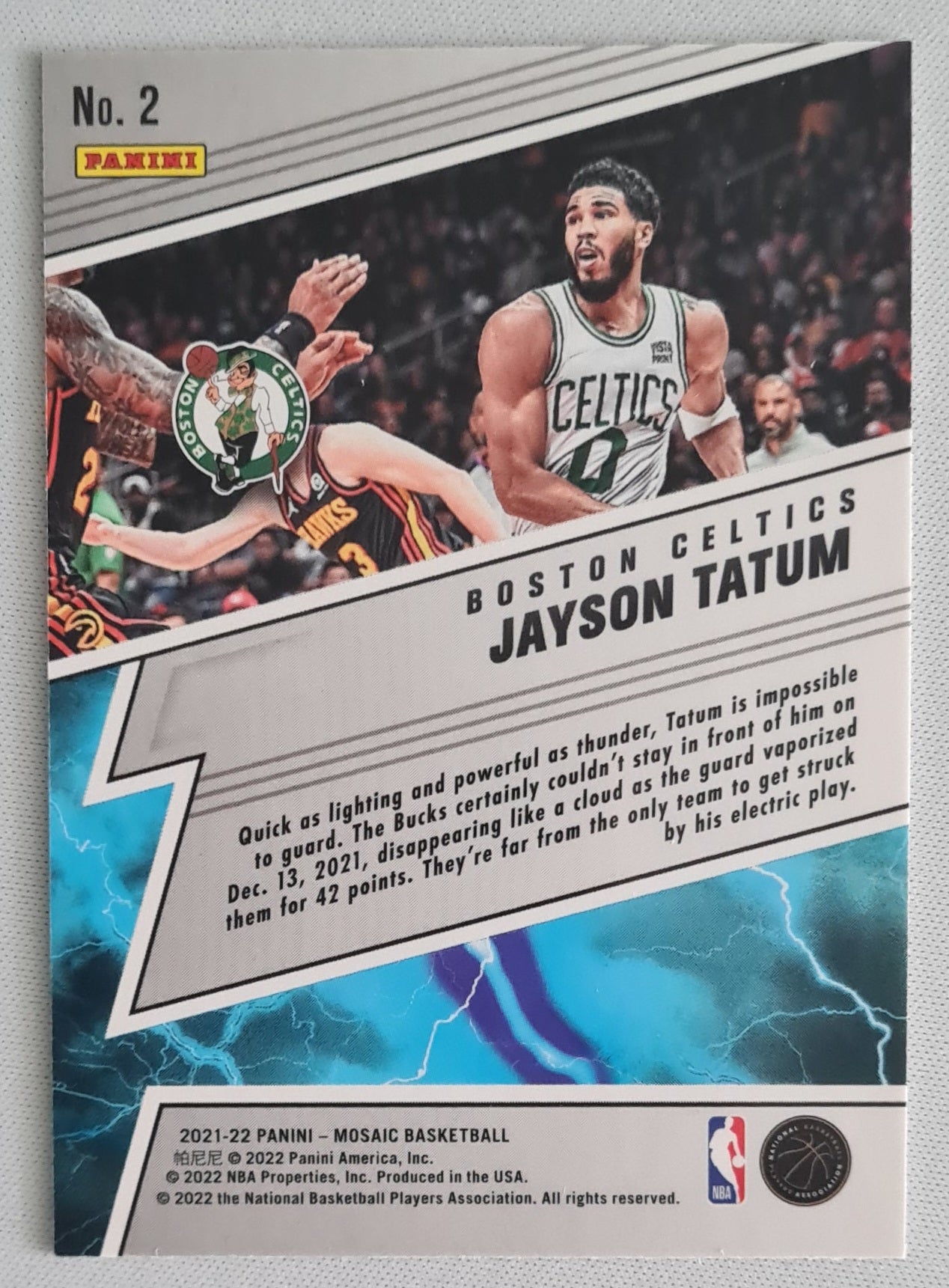 Jayson Tatum - 2021/22 Panini Mosaic Basketball #2 NBA Boston Celtics "Thunder Lane"