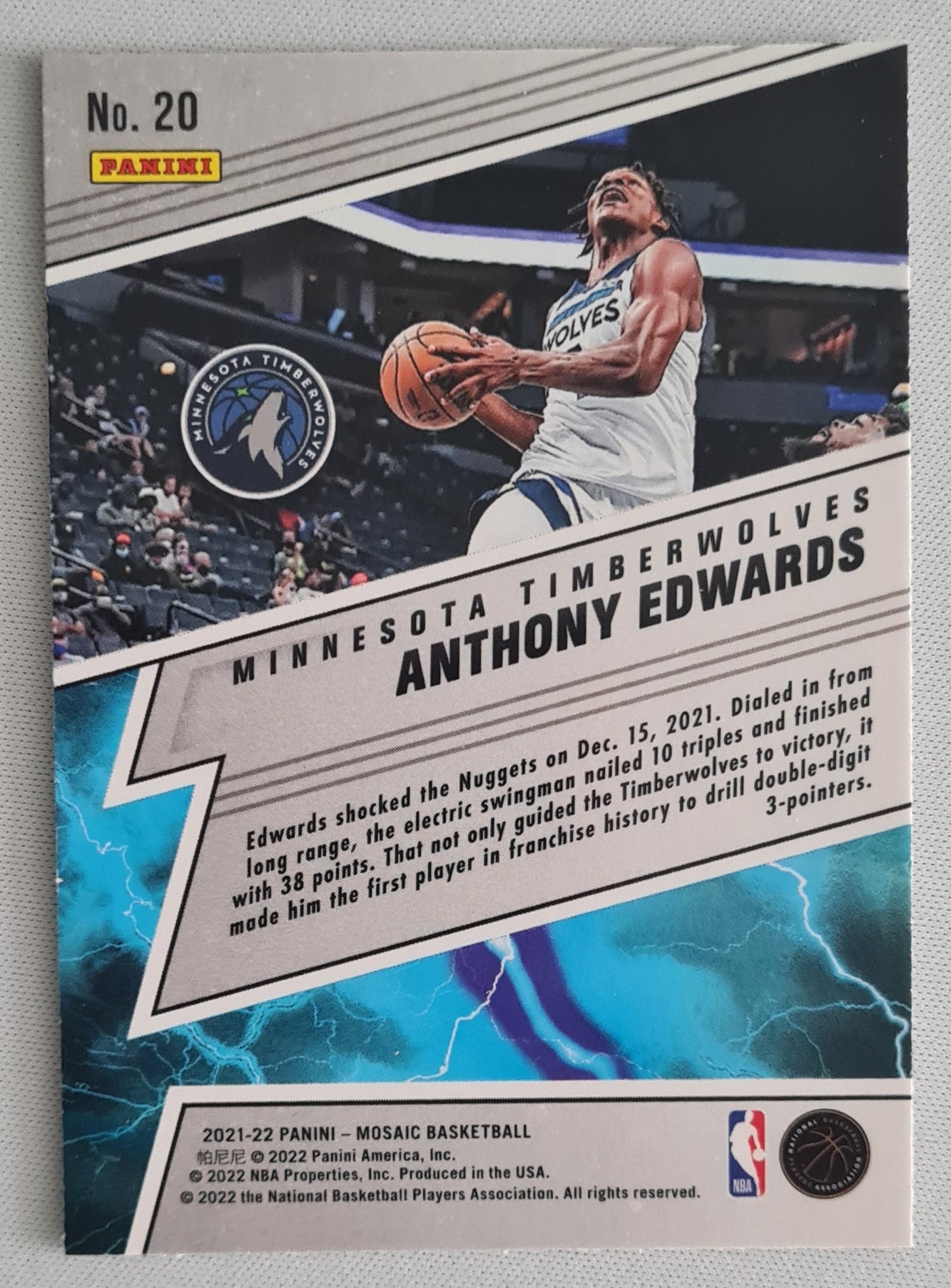 Anthony Edwards- 2021/22 Panini Mosaic Basketball #20 NBA Minnesota Timberwolves "Thunder Lane"