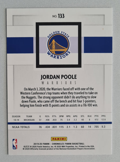 Jordan Poole - 2019/20 Panini Chronicles Panini Basketball #133 (RC) NBA Golden State Warriors