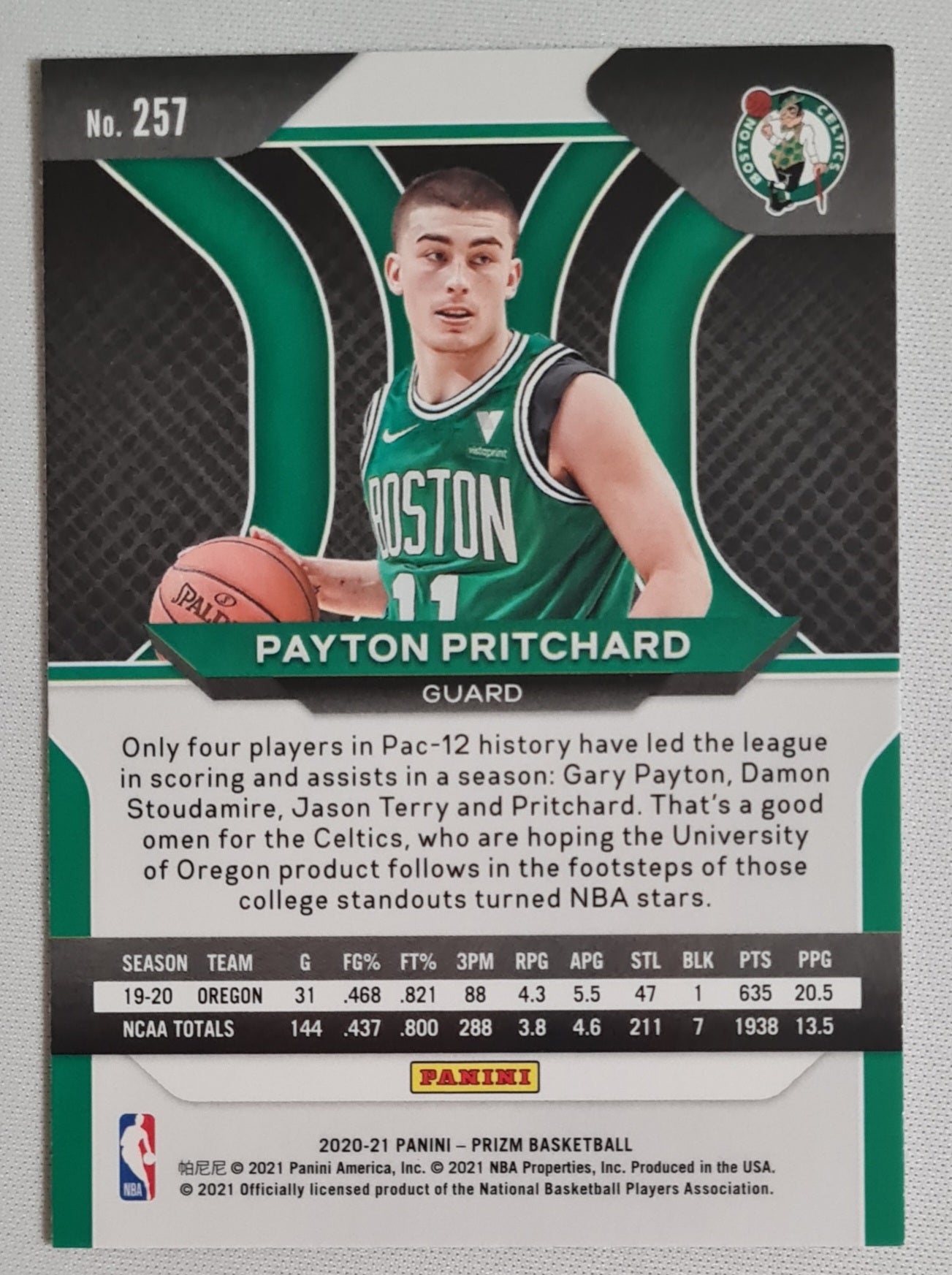 Payton Pritchard - 2020/21 Panini Prizm Basketball #257 (RC) NBA Boston Celtics