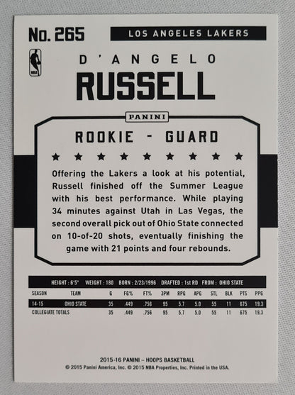 D' Angelo Russell - 2015/16 Panini Hoops Basketball #265 (RC) Rookie Guard L.A. Lakers