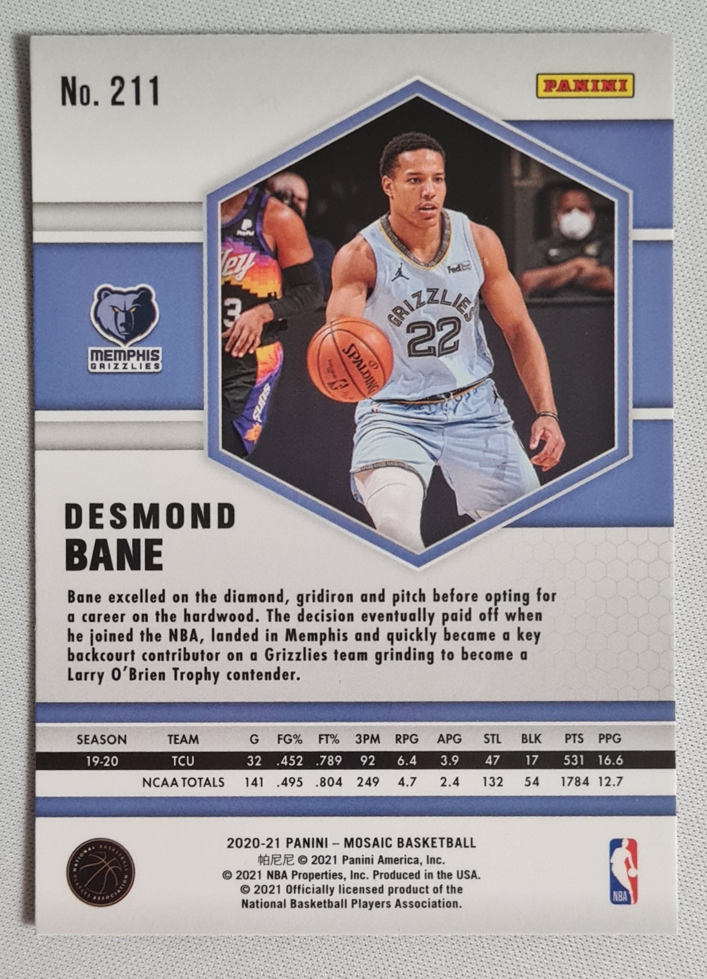 Desmond Bane - 2020/21 Panini Mosaic Basketball #211 (RC) Memphis Grizzlies - Holo