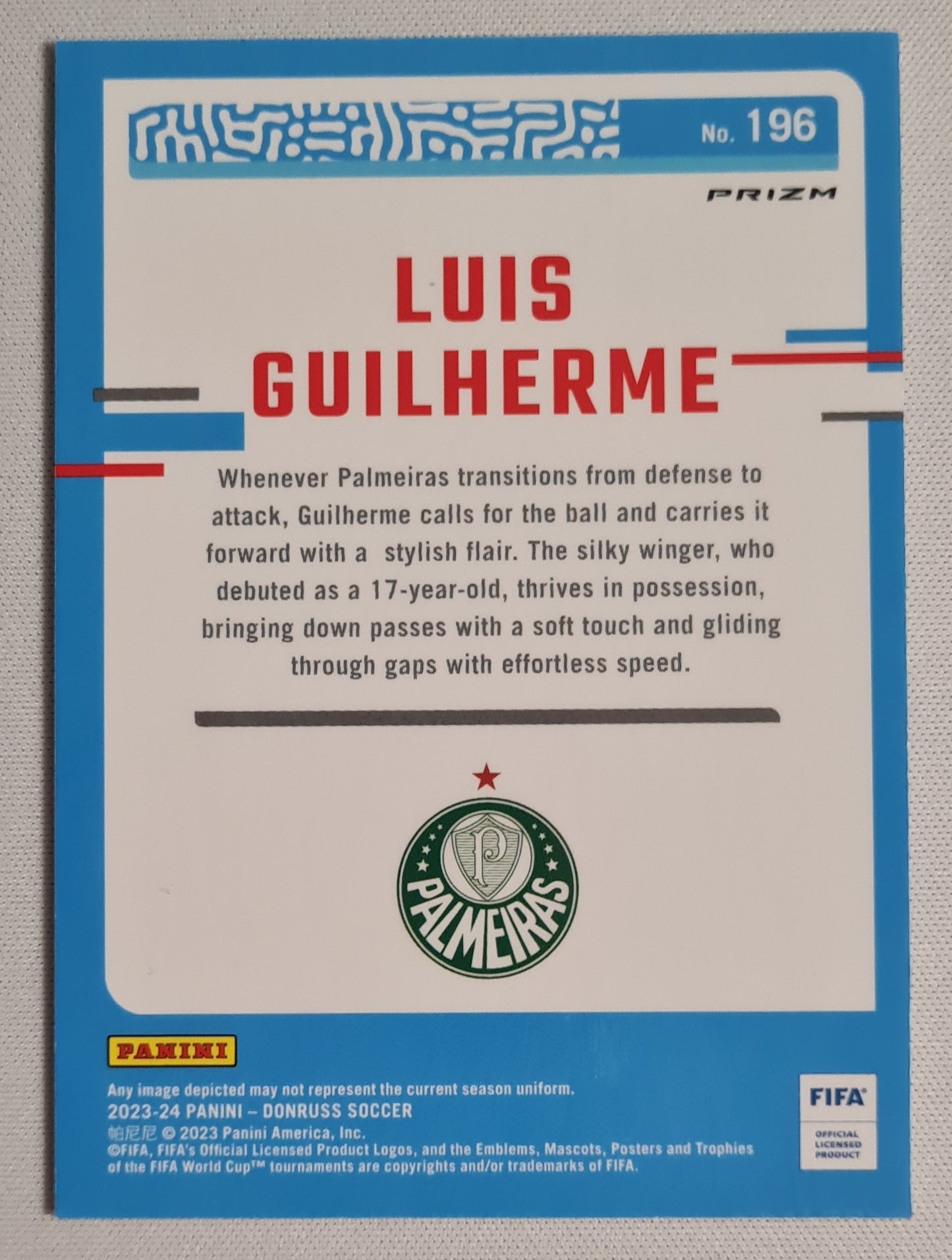 Luis Guilherme - 2023/24 Panini Donruss Soccer #196 Rated Rookie Palmeiras - Optic Velocity