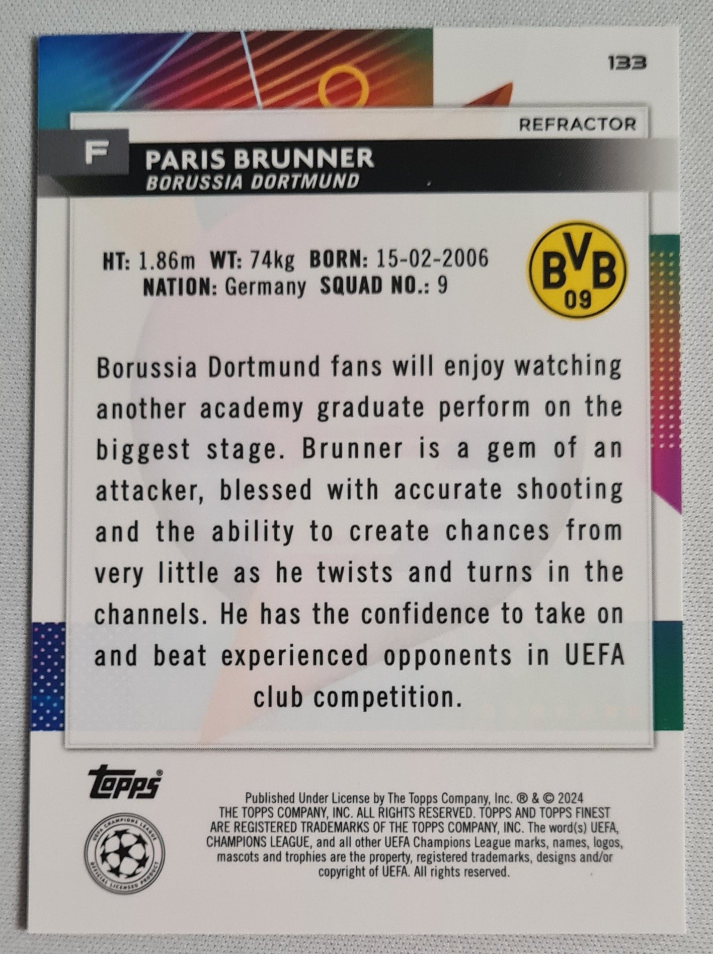 Paris Brunner - 2024 Topps Finest #133 Refractor (CL) BvB09