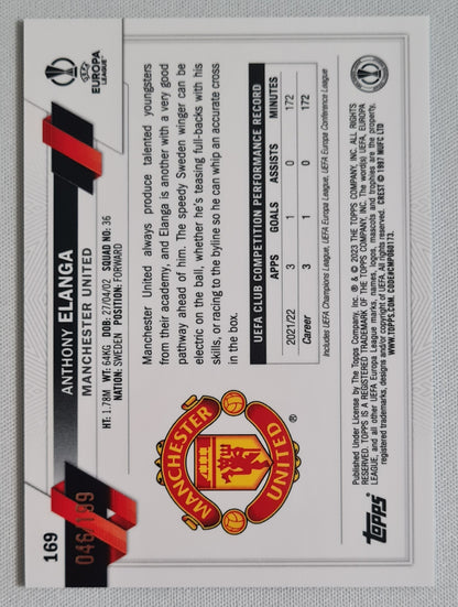 Anthony Elanga - 2023 Topps Chrome "Future Stars" #169 - Man United (EL) Aqua /199
