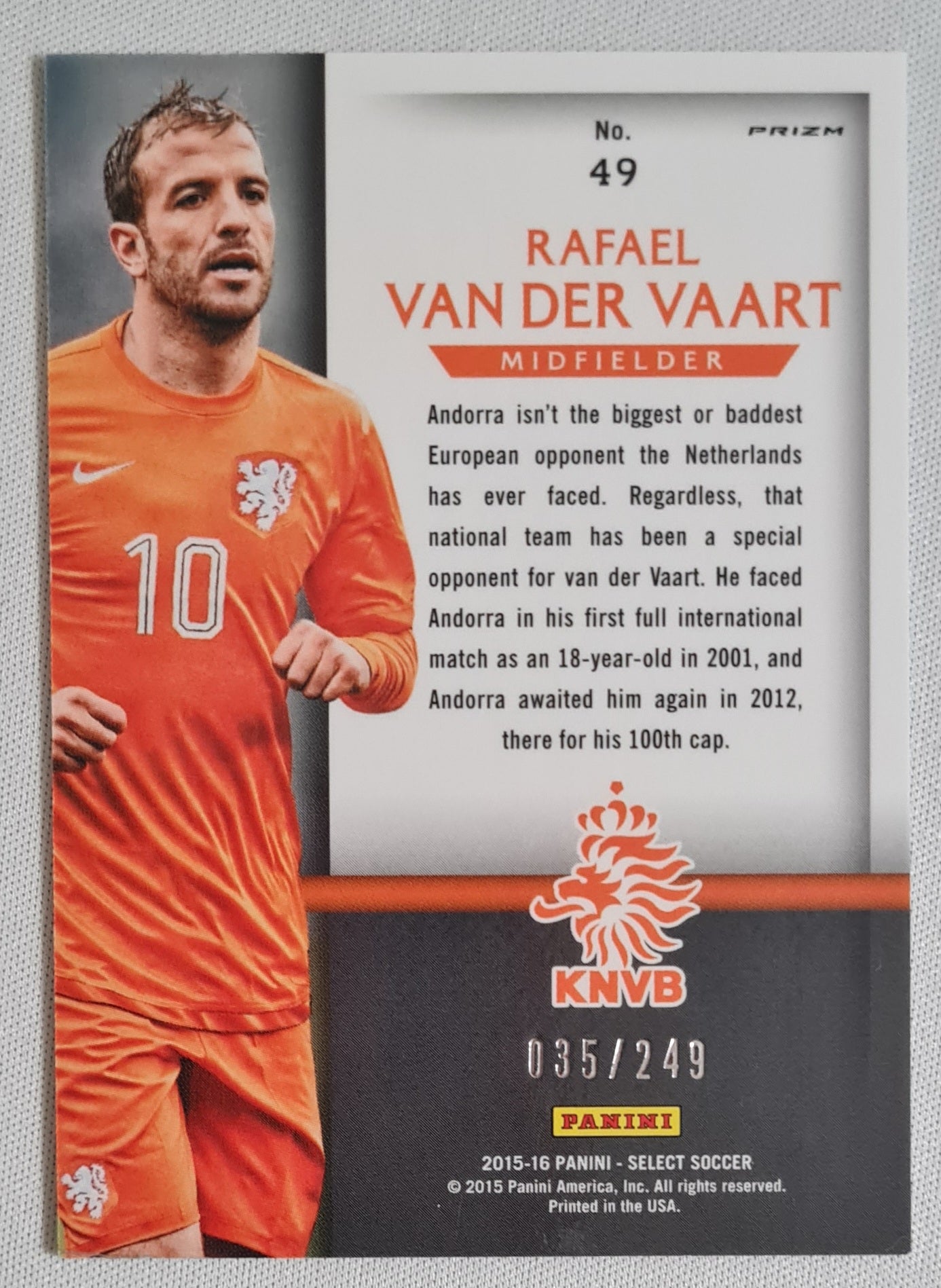 Rafael van der Vaart - 2015/16 Panini Select Soccer - KNVB #49 National Pride Camo /249