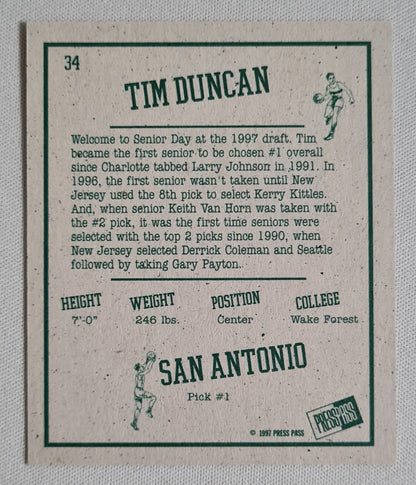 Tim Duncan - 1997 Press Pass #34 San Antonio Pick #1 "Retroactive"