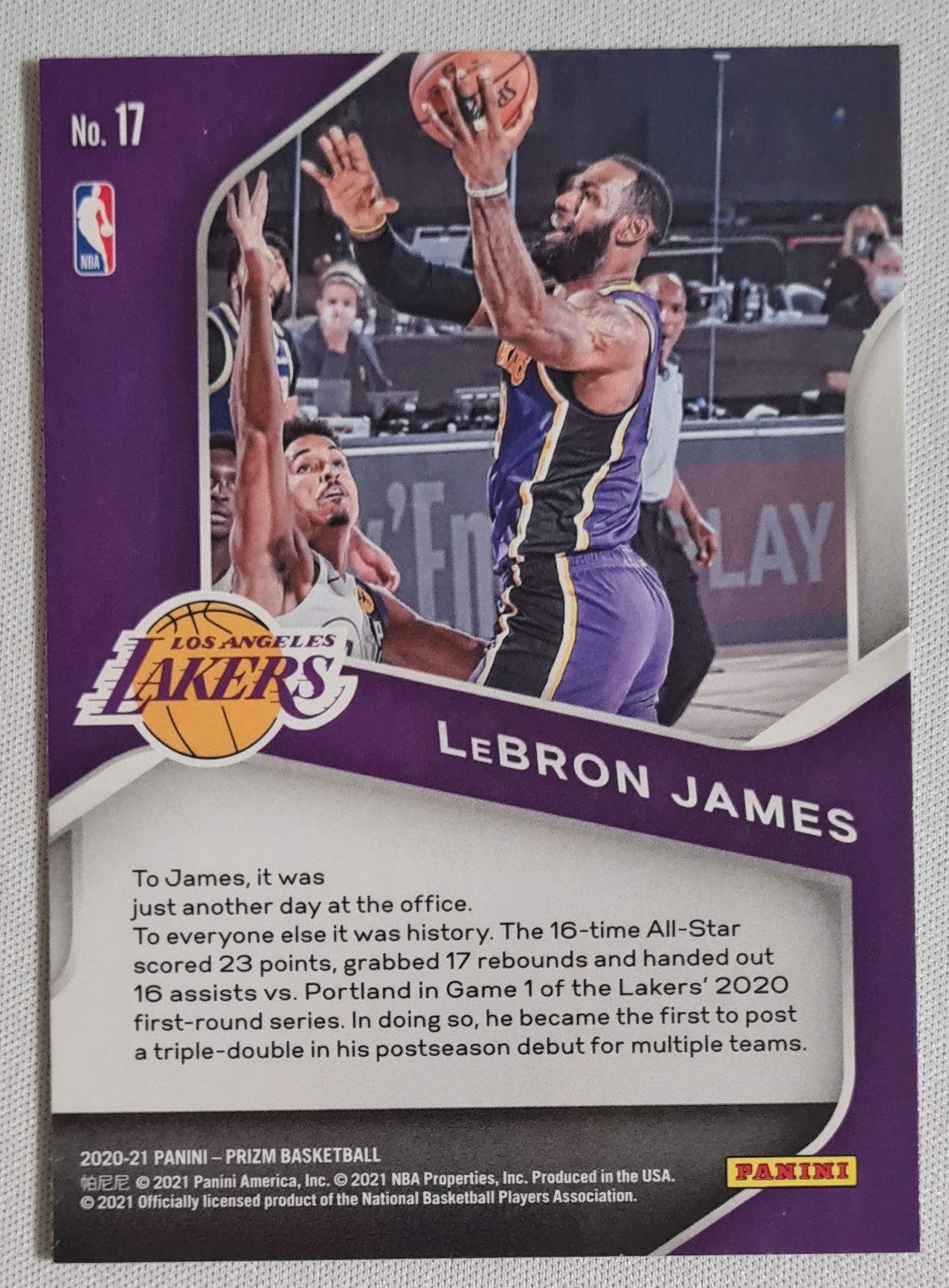 LeBron James - 2020/21 Panini Prizm Basketball #17 "Dominance" L.A. Lakers