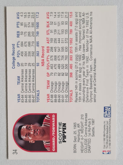 Scottie Pippen - 1992 SkyBox NBA Hoops #34
