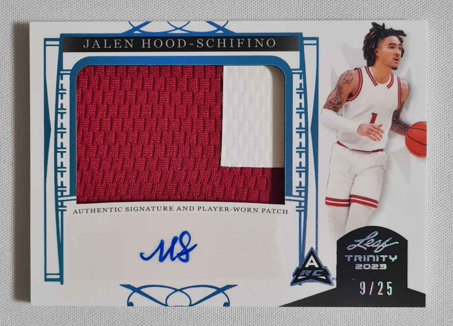 Jalen Hood-Schifino - 2023 Leaf Trinity /25 Autograph /Two color Patch
