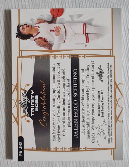 Jalen Hood-Schifino - 2023 Leaf Trinity /25 Autograph /Two color Patch