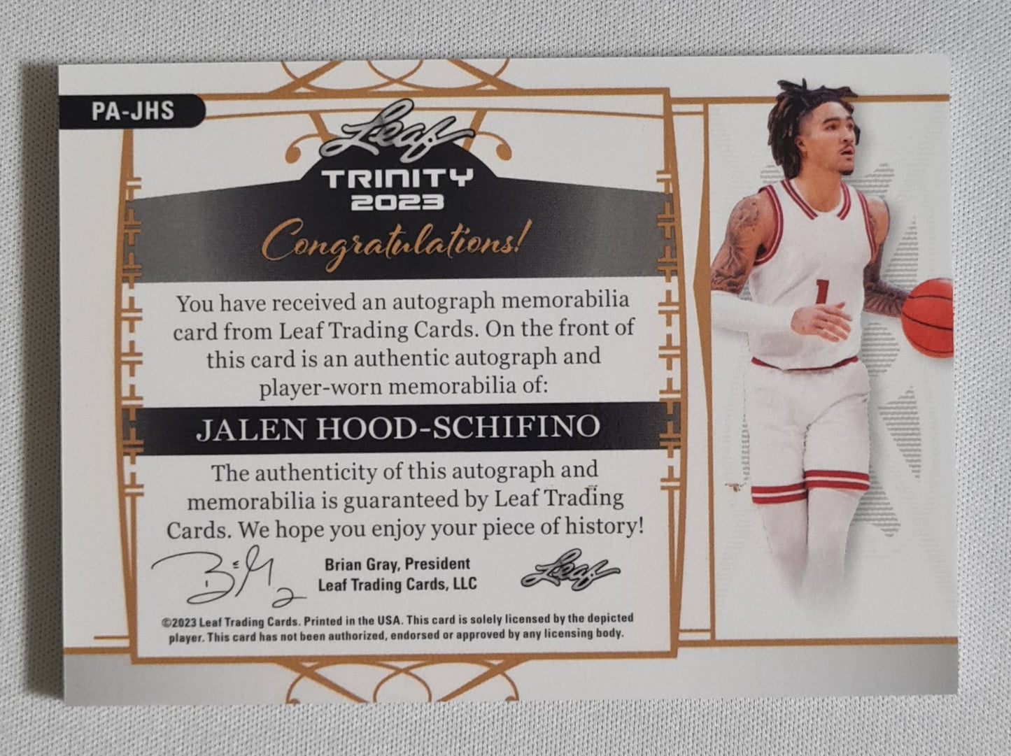 Jalen Hood-Schifino - 2023 Leaf Trinity /25 Autograph /Two color Patch