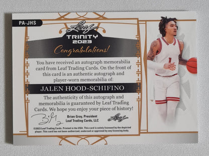 Jalen Hood-Schifino - 2023 Leaf Trinity /25 Autograph /Two color Patch