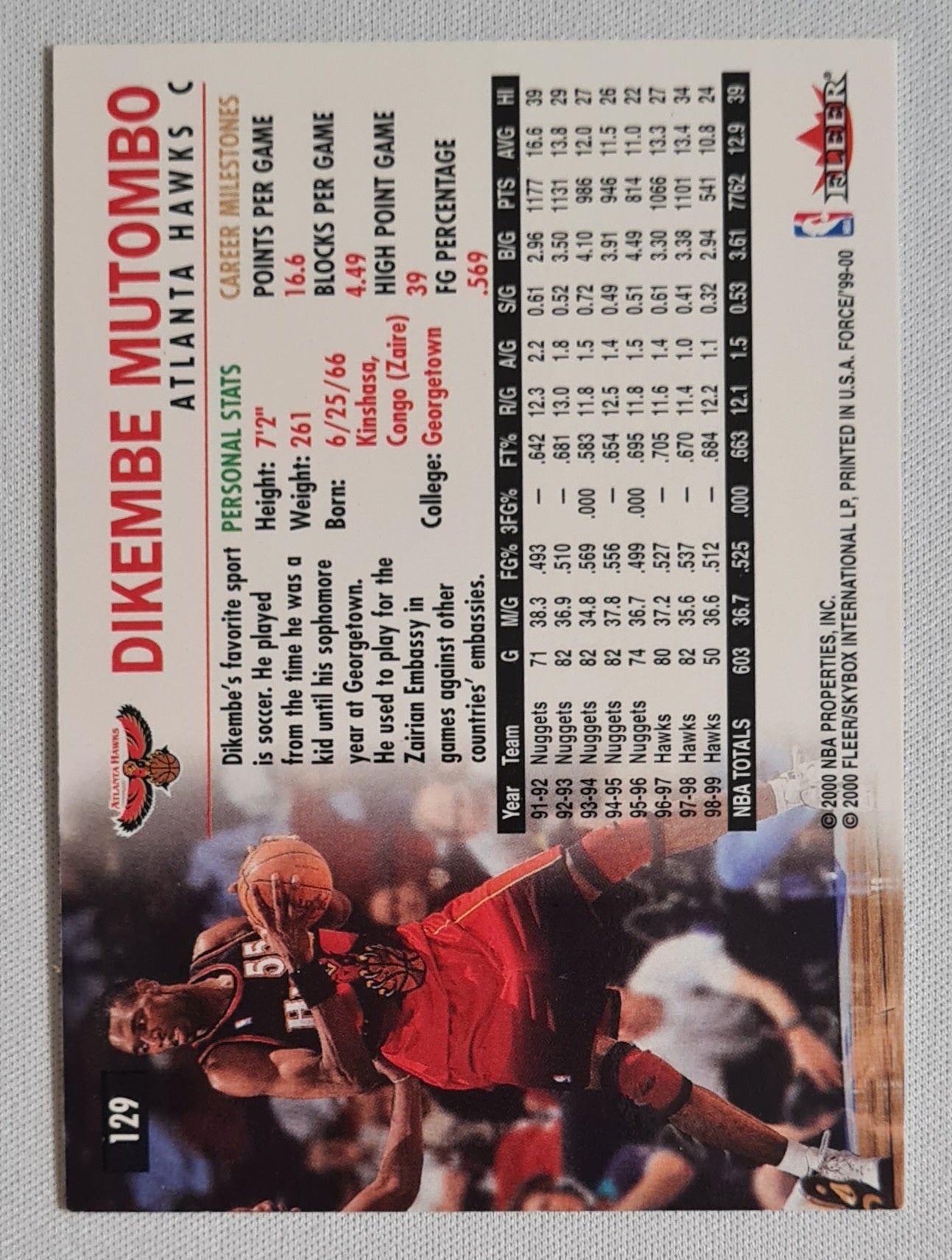 Dikembe Mutombo - 2000 Fleer/SkyBox #129 Fleer Force Atlanta Hawks