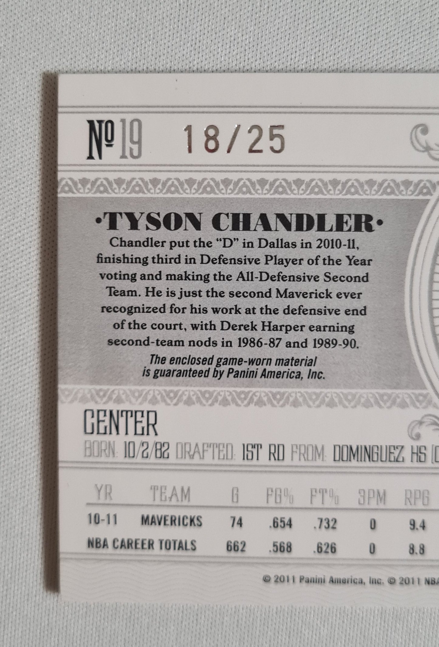 2010-11 Playoff National Treasures /25 Patch Tyson Chandler #19