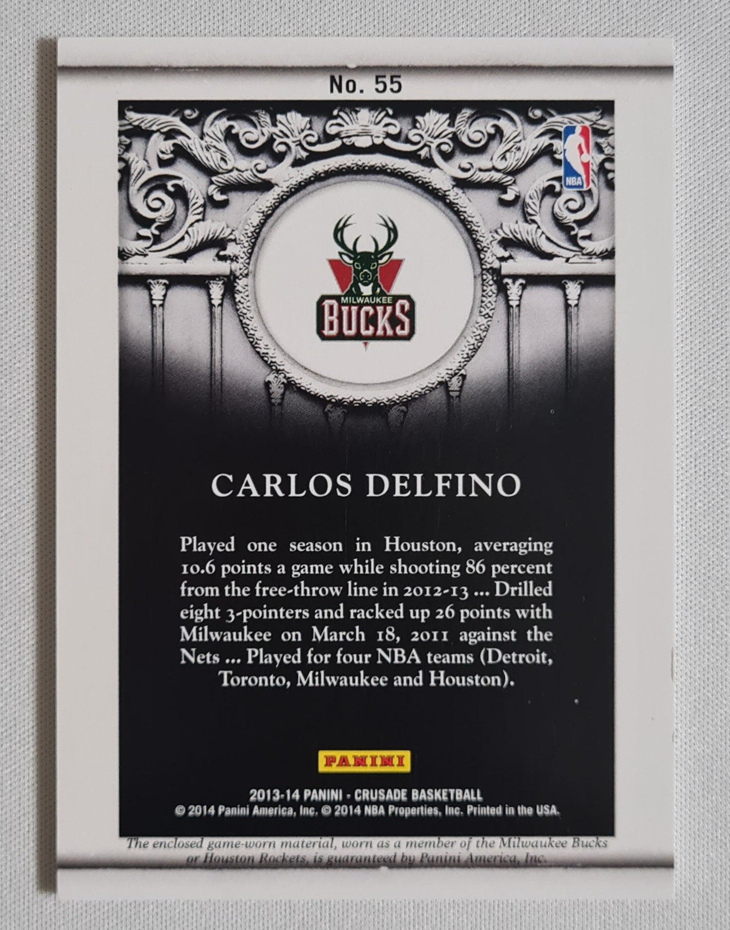Carlos Delfino - 2013/14 Panini Crusade Basketball #55 Milwaukee Bucks /299 + Patch