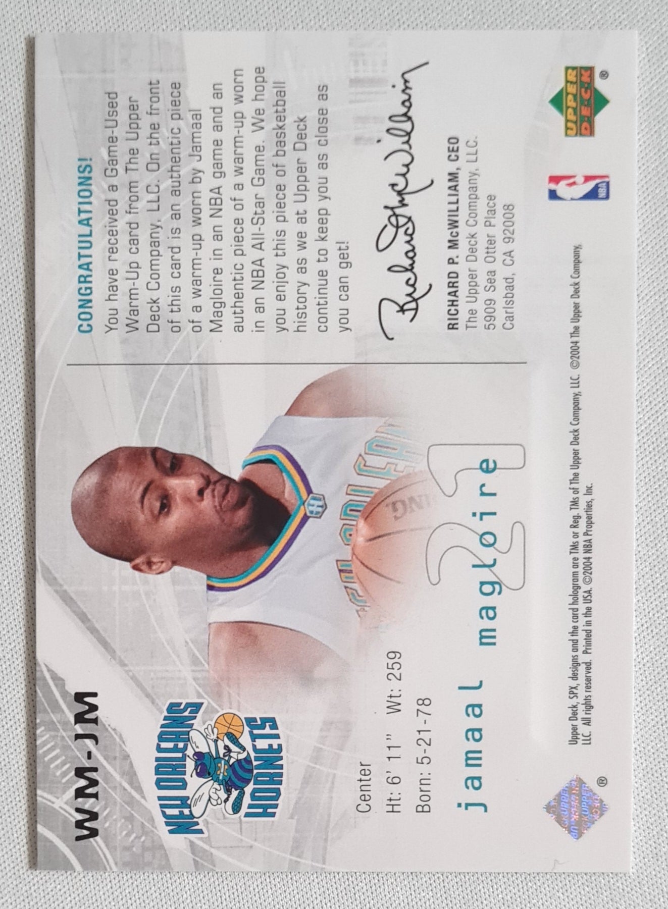 Jamaal Magloire - 2004 Upper Deck "Winning Material" #WM-JM - NBA Hornets /Duo Patch