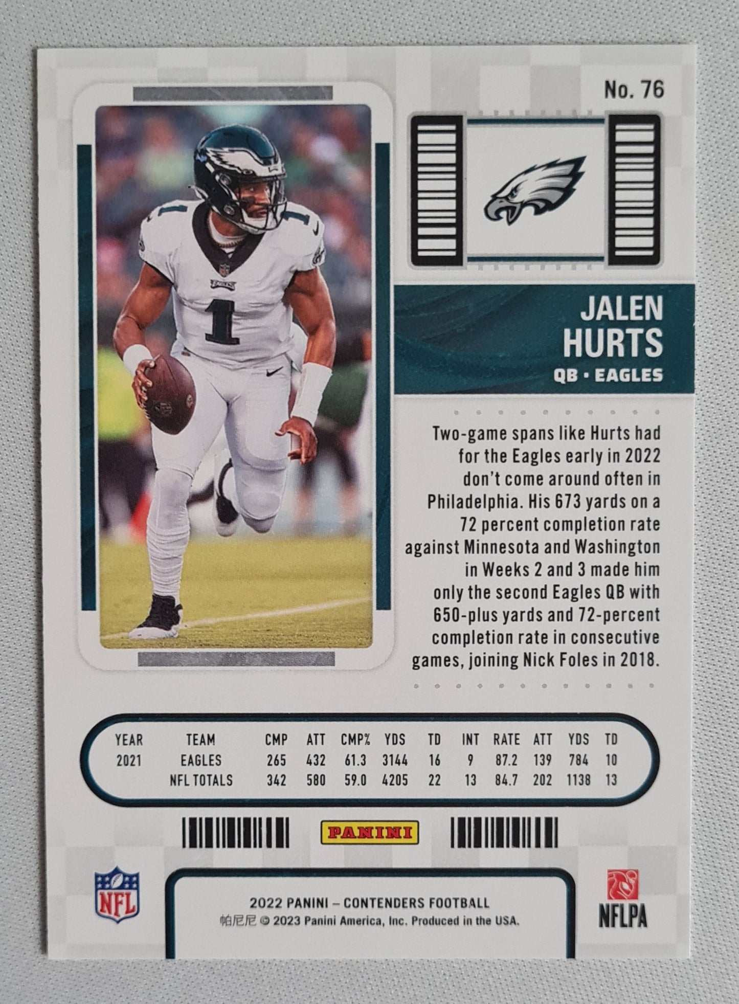 Jalen Hurts - 2022 Panini Contenders Football #76 Philadelphia Eagles QB - Season Ticket