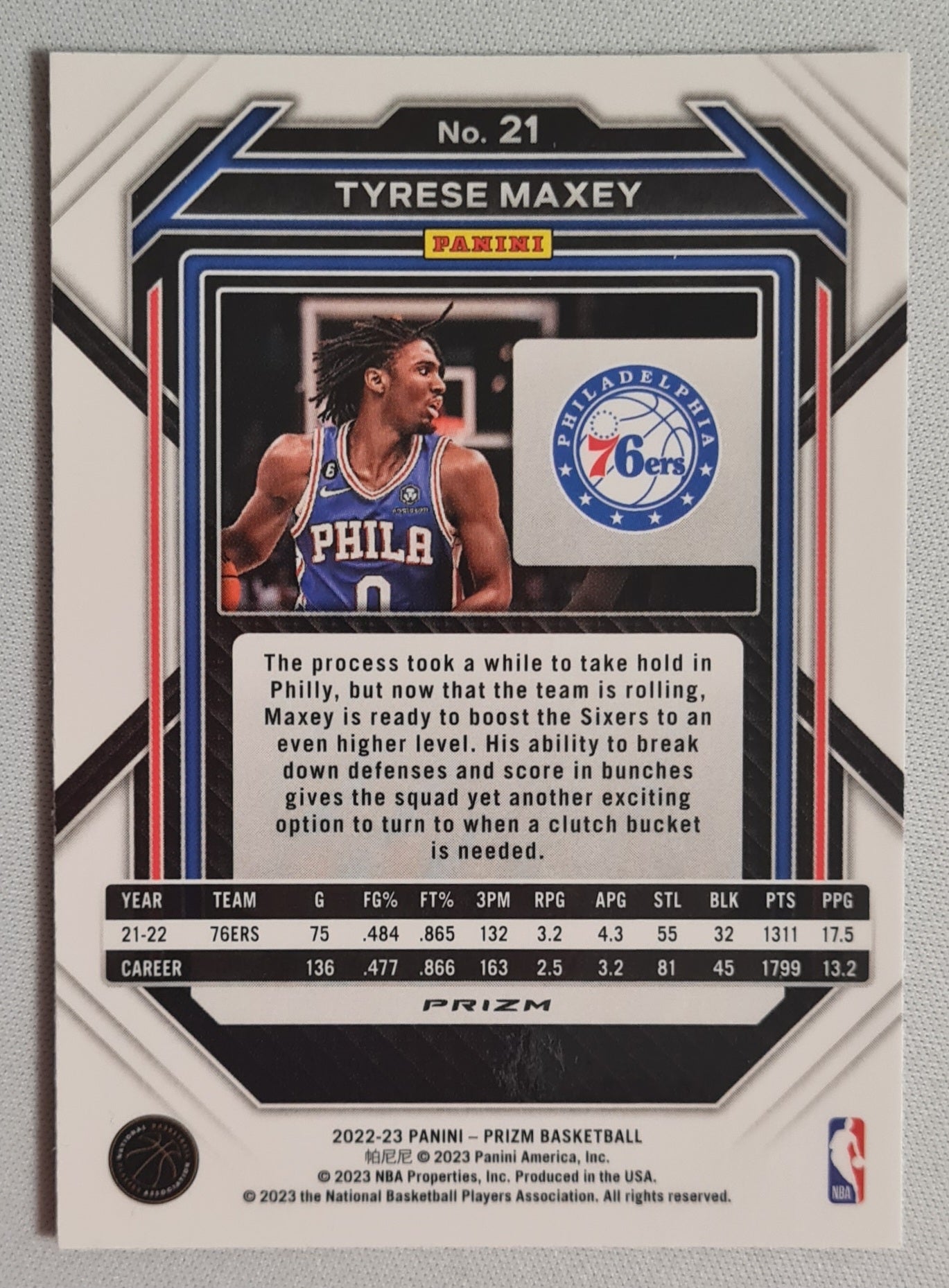 Tyrese Maxey - 2022/23 Panini Prizm Basketball #21 NBA 76ers - Red Wave Prizm